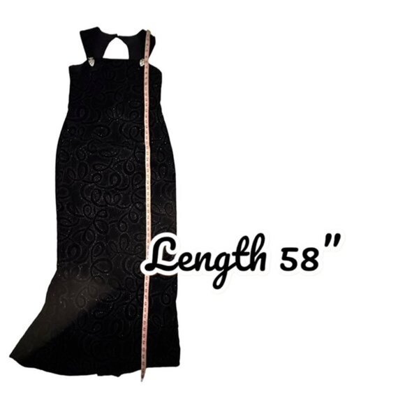 Vintage Scott McClintock 90s Glittery Black Velvet Shimmer Maxi Dress Womens 14 - Picture 13 of 15